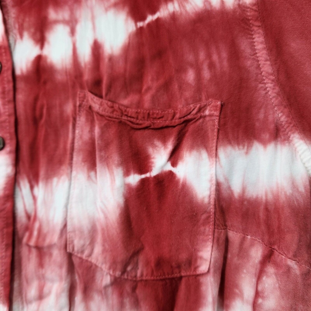 TORRID Tie Dye Button Up Shirt 2X Long Sleeve Western Boho Bouse Red White - Picture 3 of 7